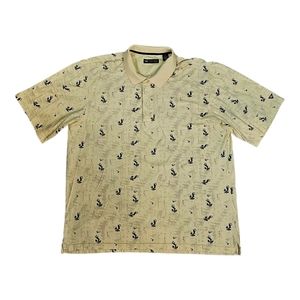 Wedge Golf Polo Shirt Mens XL Short Sleeve Yellow Golfer All Over‎ Print Cotton